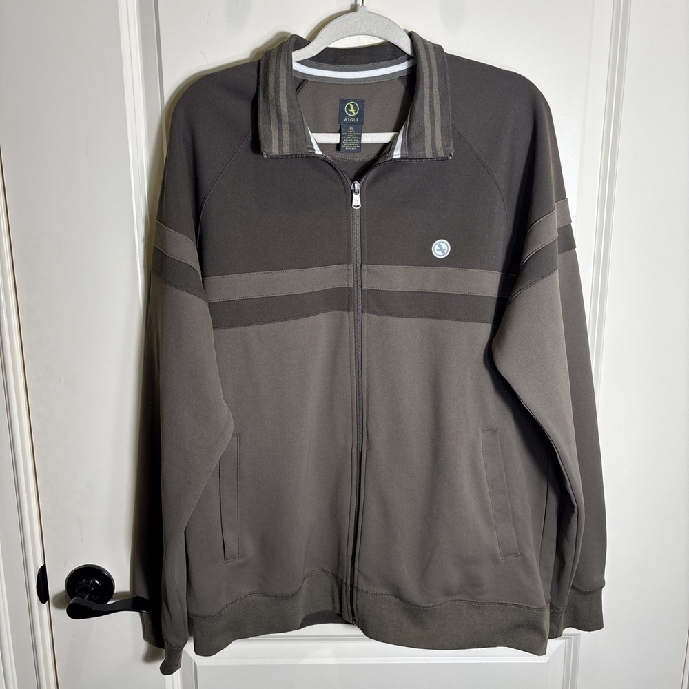 Aigle‎ Men XL Full Zip Jacket Brown Colorblock Track Jacket Casual Lightweight